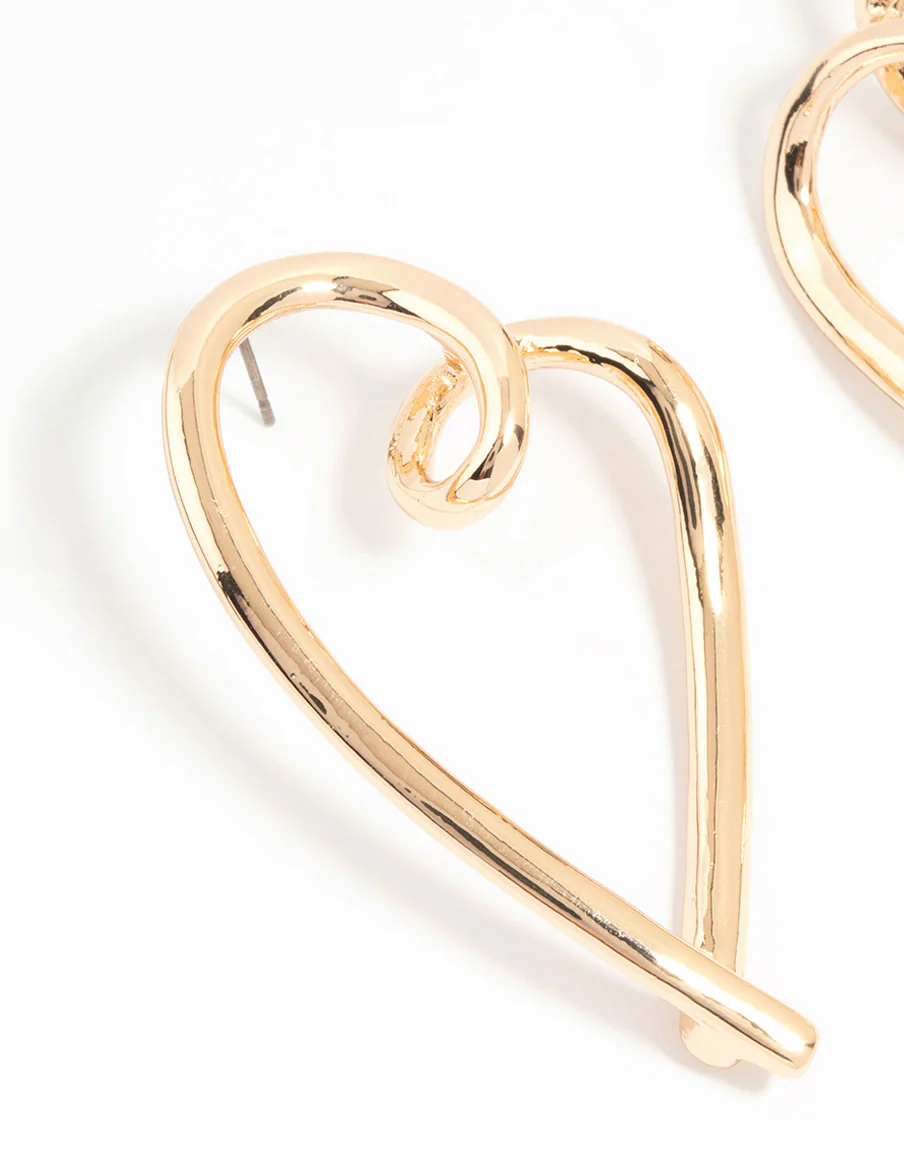Gold Mega Heart Stud Earrings - Image 2