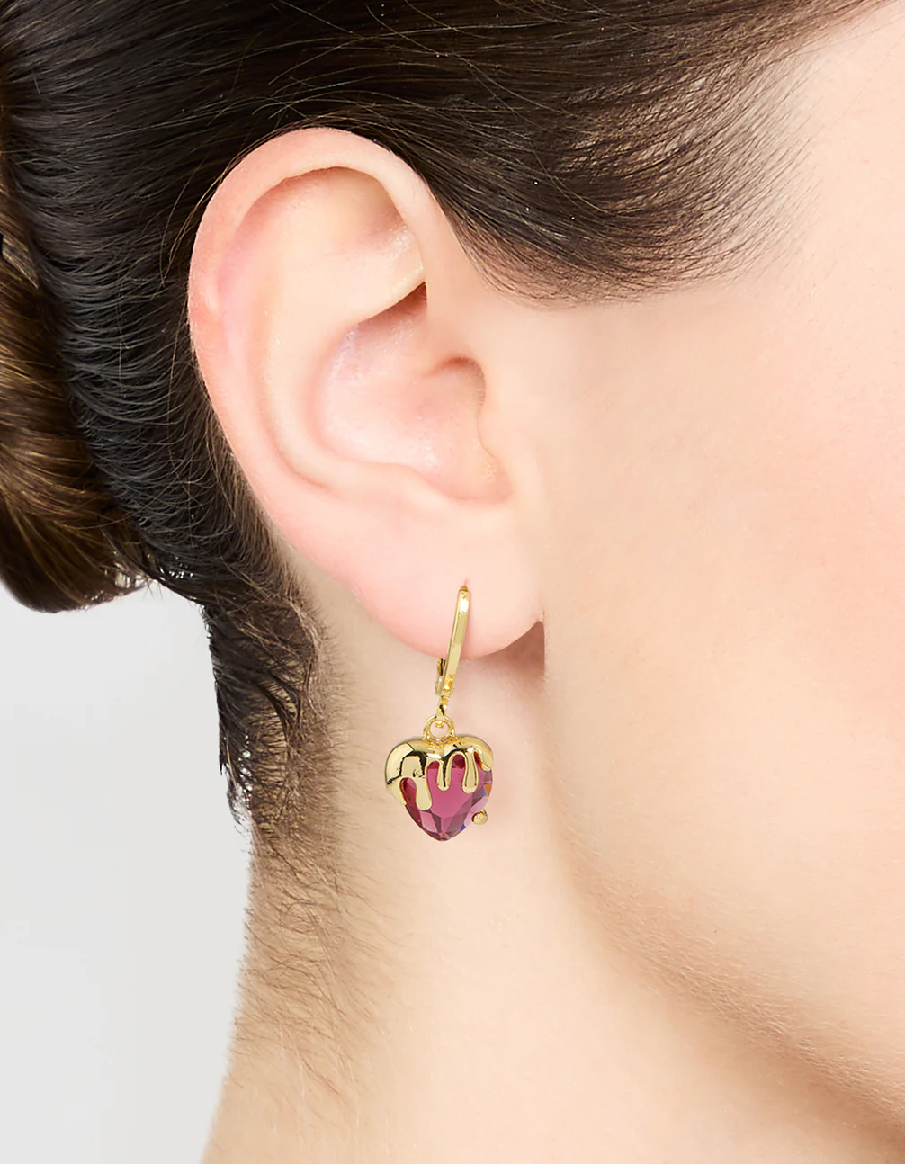 Gold Plated Melting Pink Heart Drop Earrings - Image 2