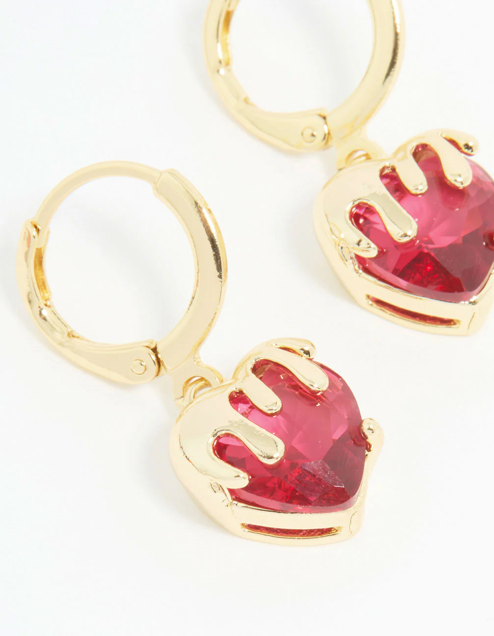 Gold Plated Melting Pink Heart Drop Earrings - Image 4