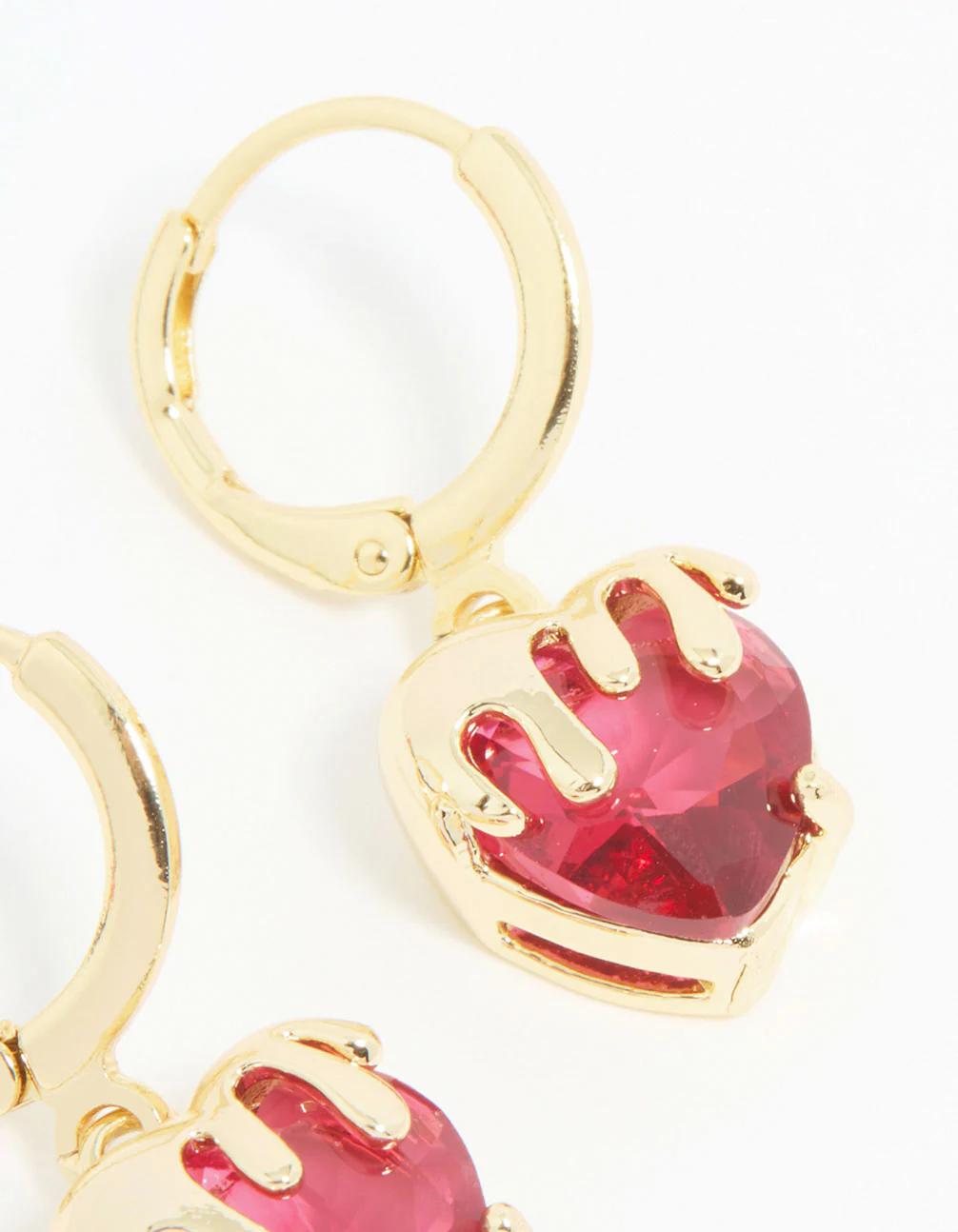 Gold Plated Melting Pink Heart Drop Earrings - Image 5