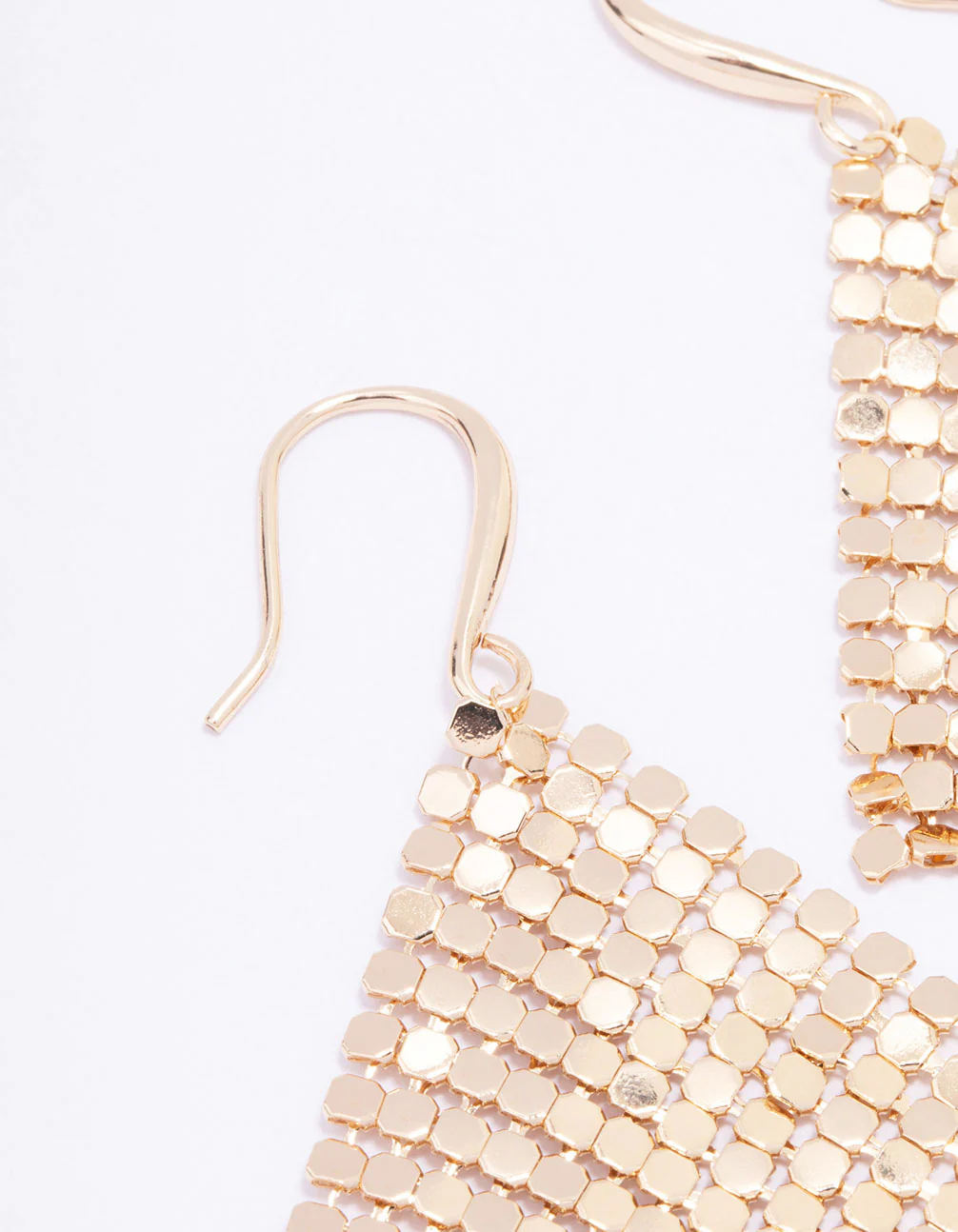 Gold Mesh Chain Statement Drop Earrings - Image 2