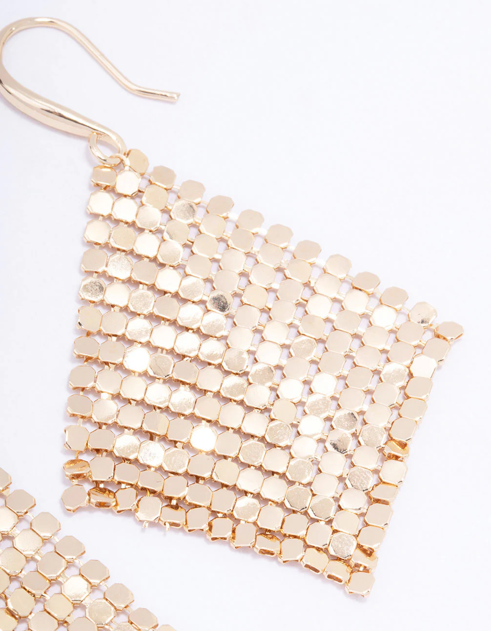 Gold Mesh Chain Statement Drop Earrings - Image 3