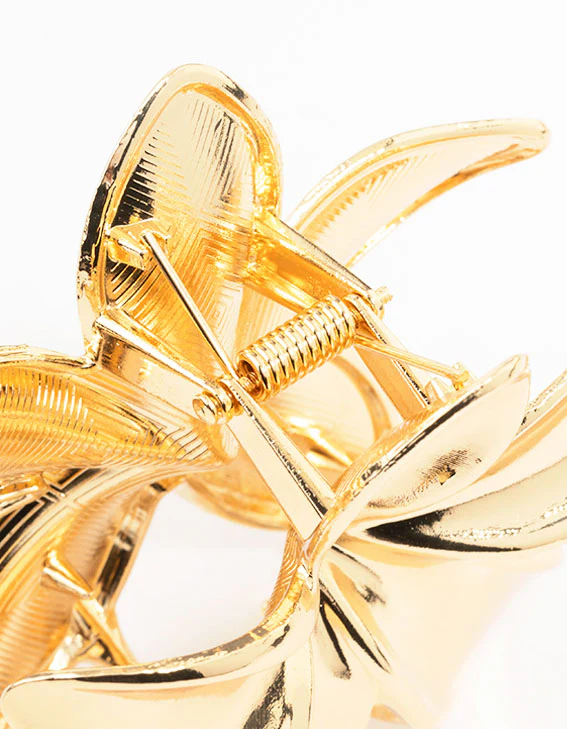 Gold Metal Hibiscus Flower Claw Clip - Image 3