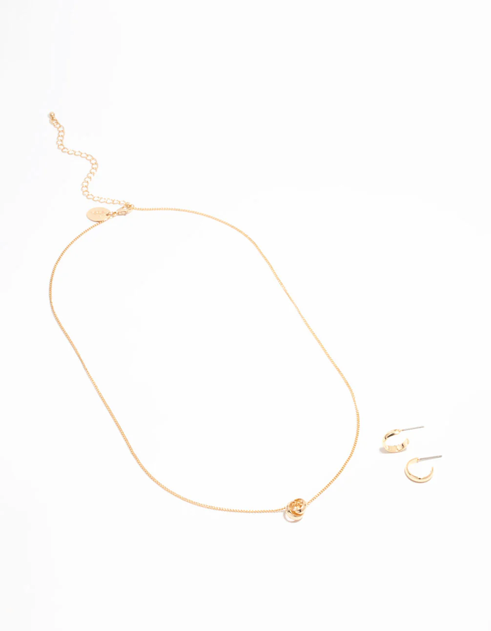 Gold Mini Sphere Pendant Necklace & Sleek Hoop Earrings Set - Image 2
