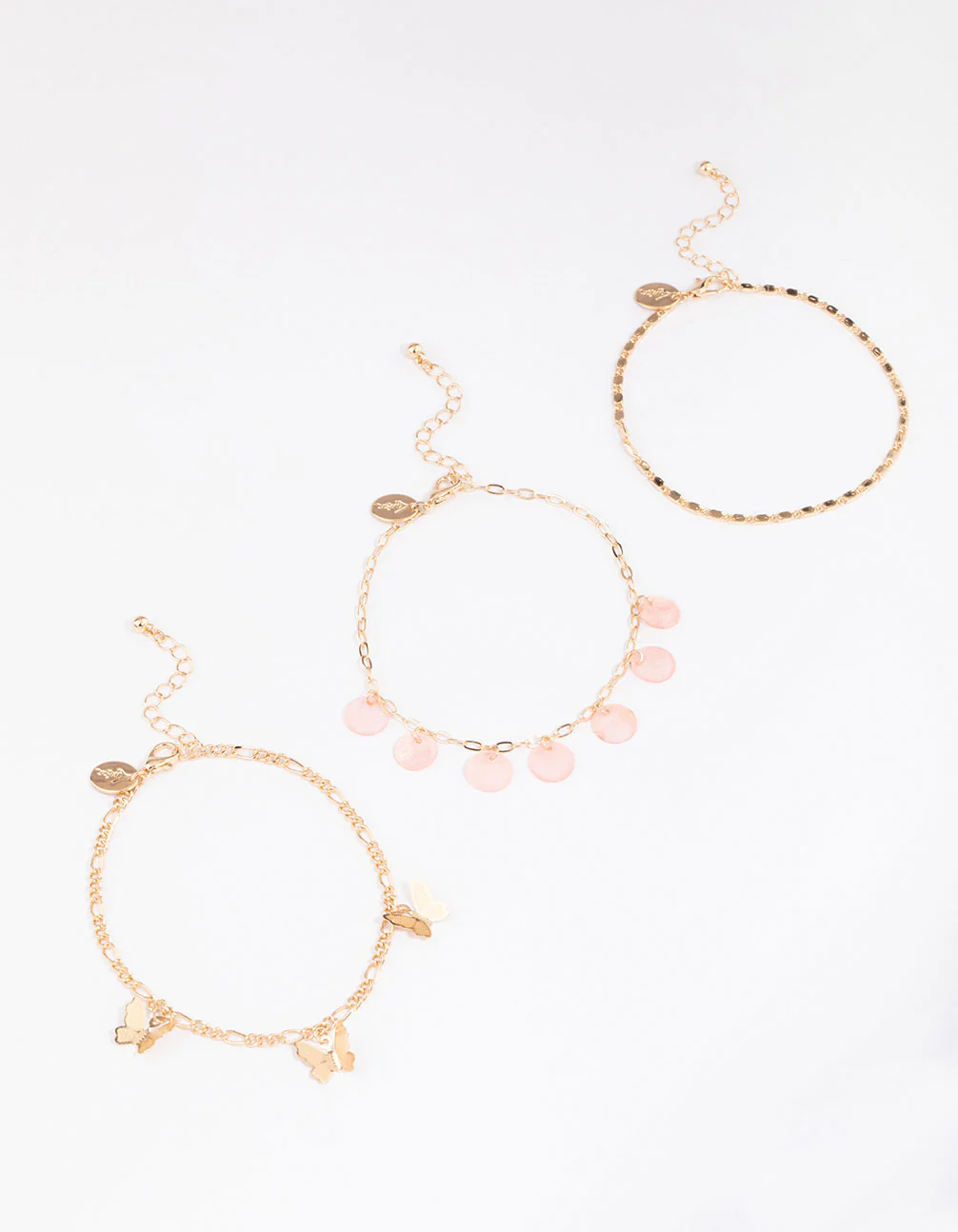 Gold Genuine Shell Butterfly Anklets 3-Pack