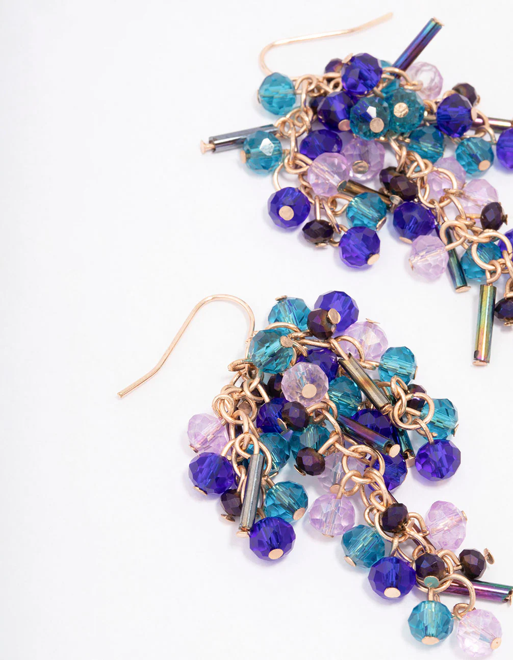Gold Mixed Cascading Beaded Drop Earrings - Image 2