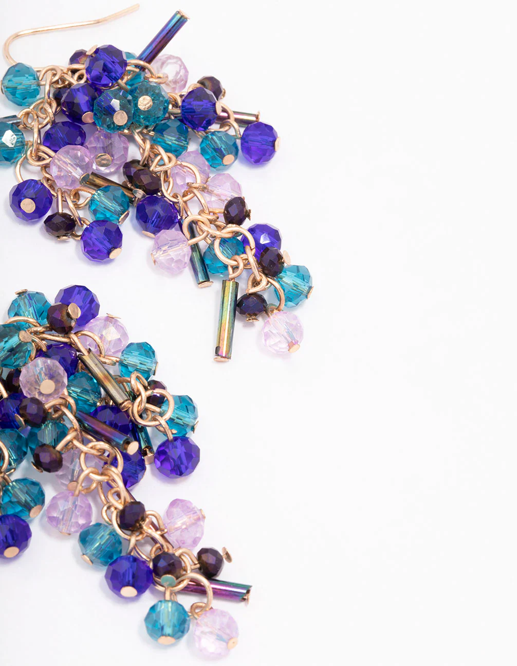 Gold Mixed Cascading Beaded Drop Earrings - Image 3