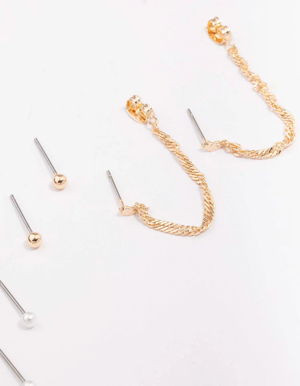 Gold Mixed Chain & Drop Earring 4-Pack - Image 3