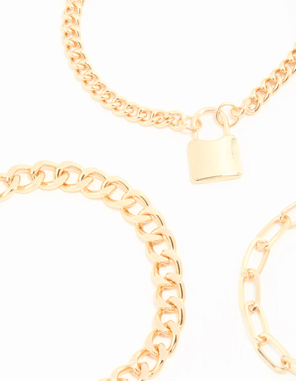 Gold Mixed Chain & Lock Bracelet 3-Pack - Image 2