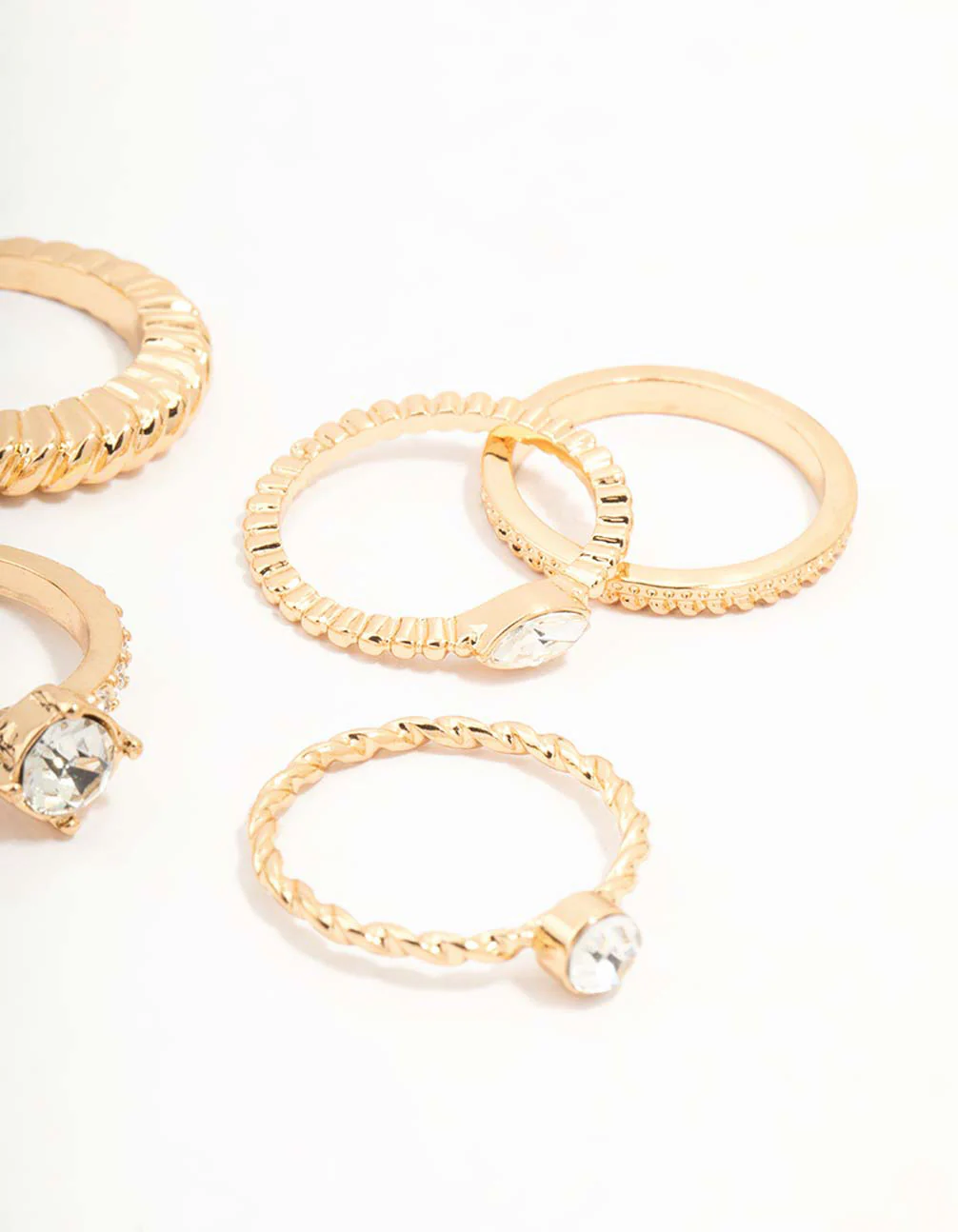 Gold Mixed Diamante & Chunky Style Rings 8-Pack - Image 2