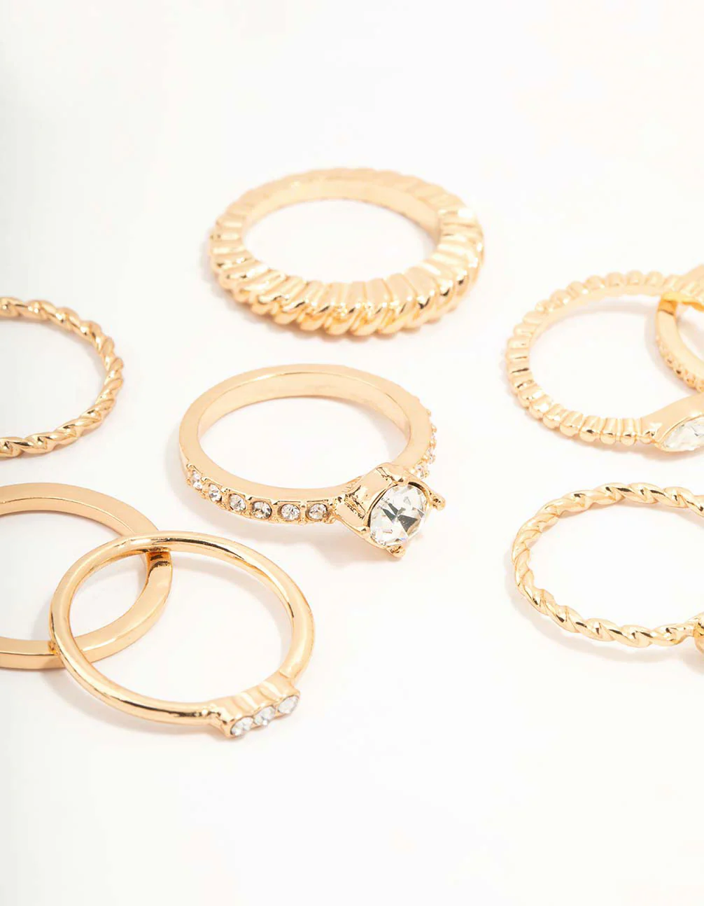 Gold Mixed Diamante & Chunky Style Rings 8-Pack - Image 3