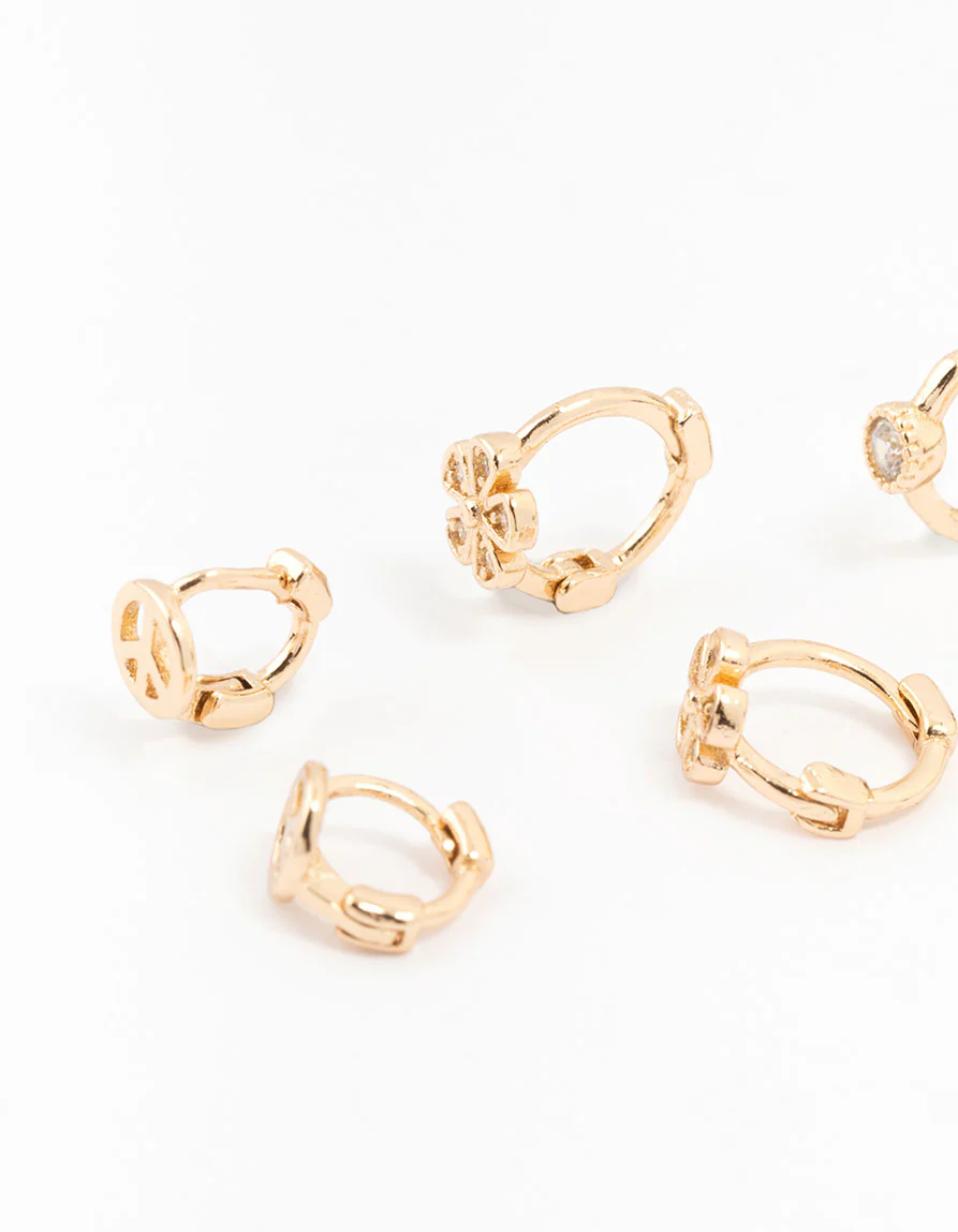 Gold Mixed Diamante Flower Earrings 3-Pack - Image 2