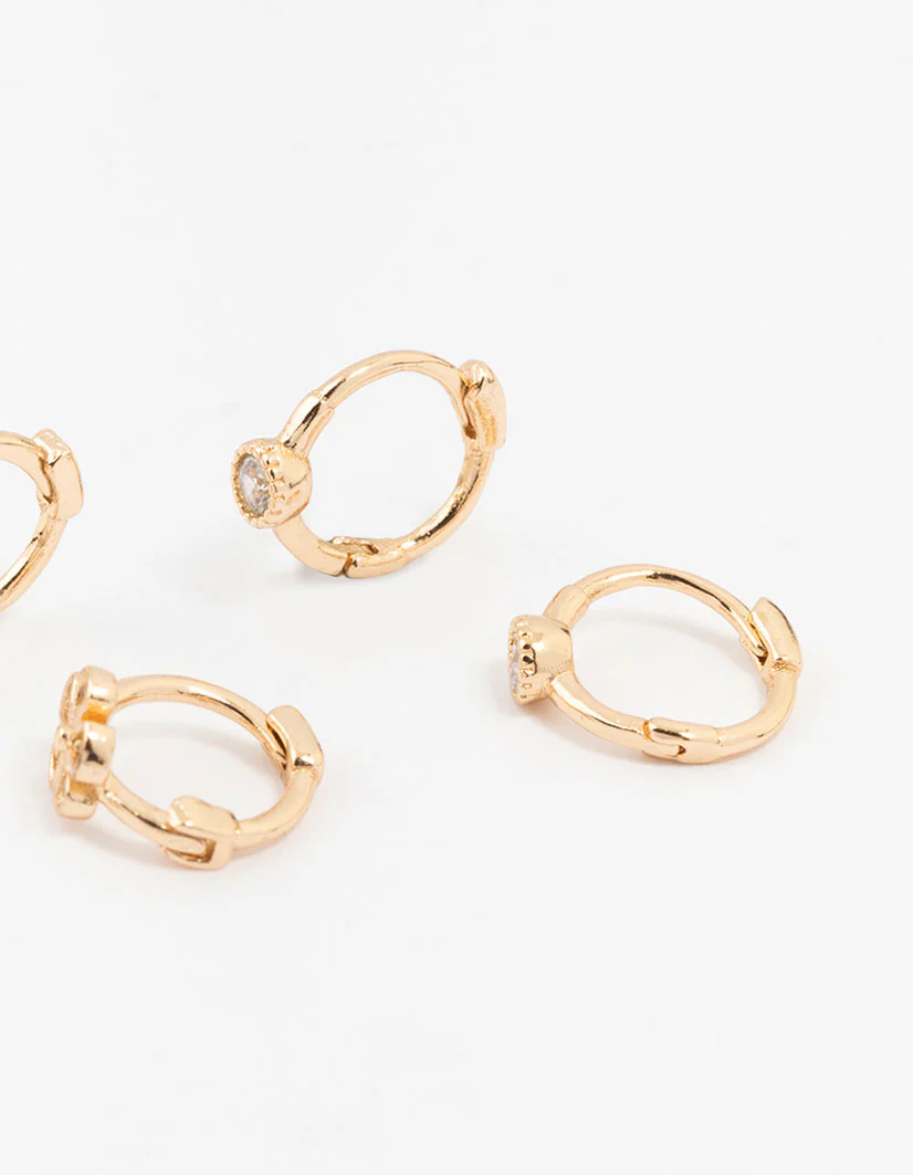 Gold Mixed Diamante Flower Earrings 3-Pack - Image 3