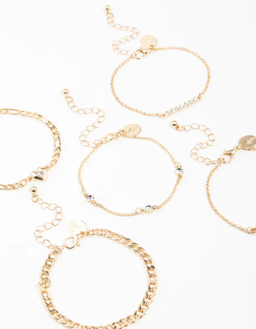 Gold Mixed Diamante Heart & Diamante Bracelets 5-Pack - Image 2