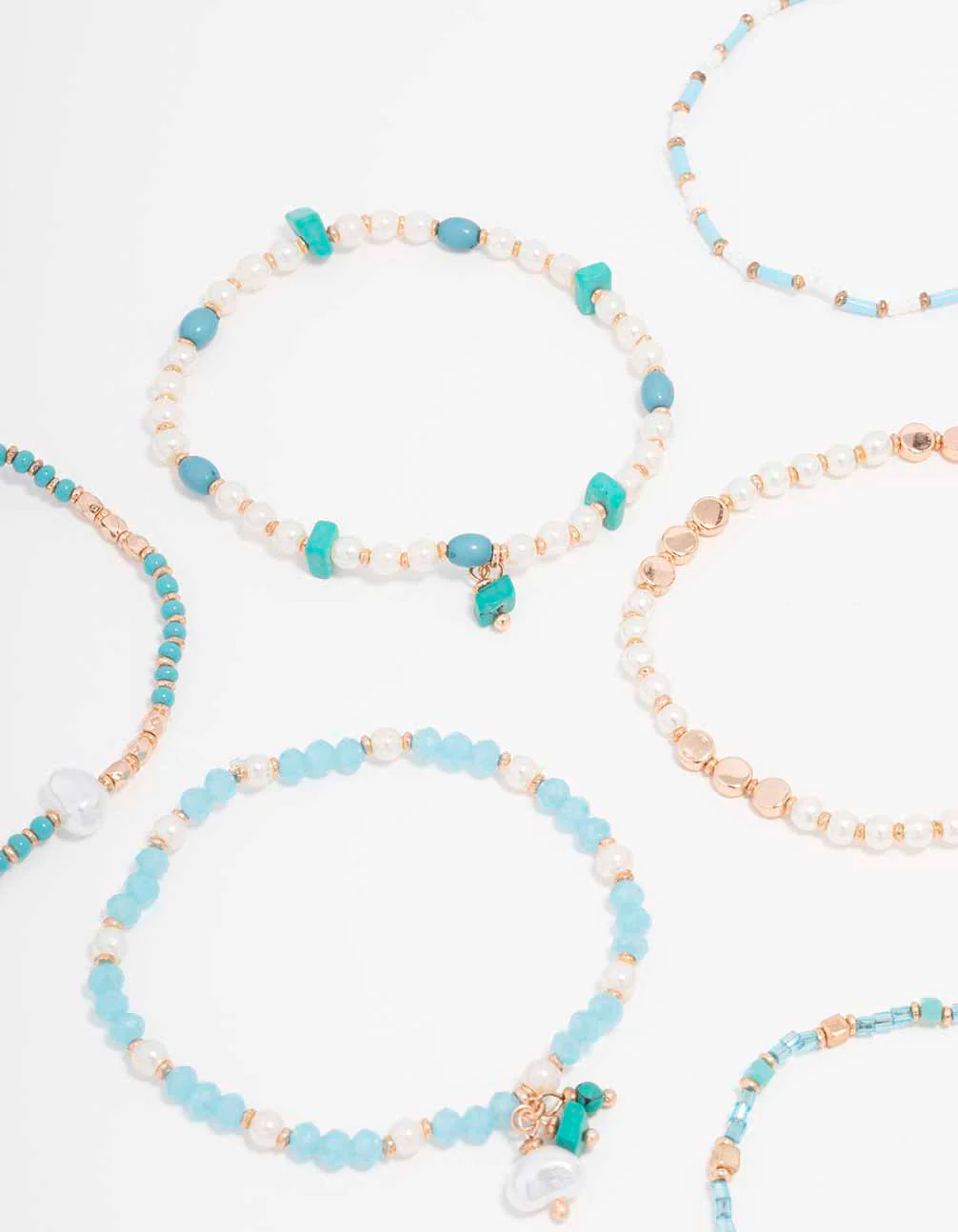 Gold Mixed Facet Pearly Beaded Stretch Bracelet Pack - Image 2