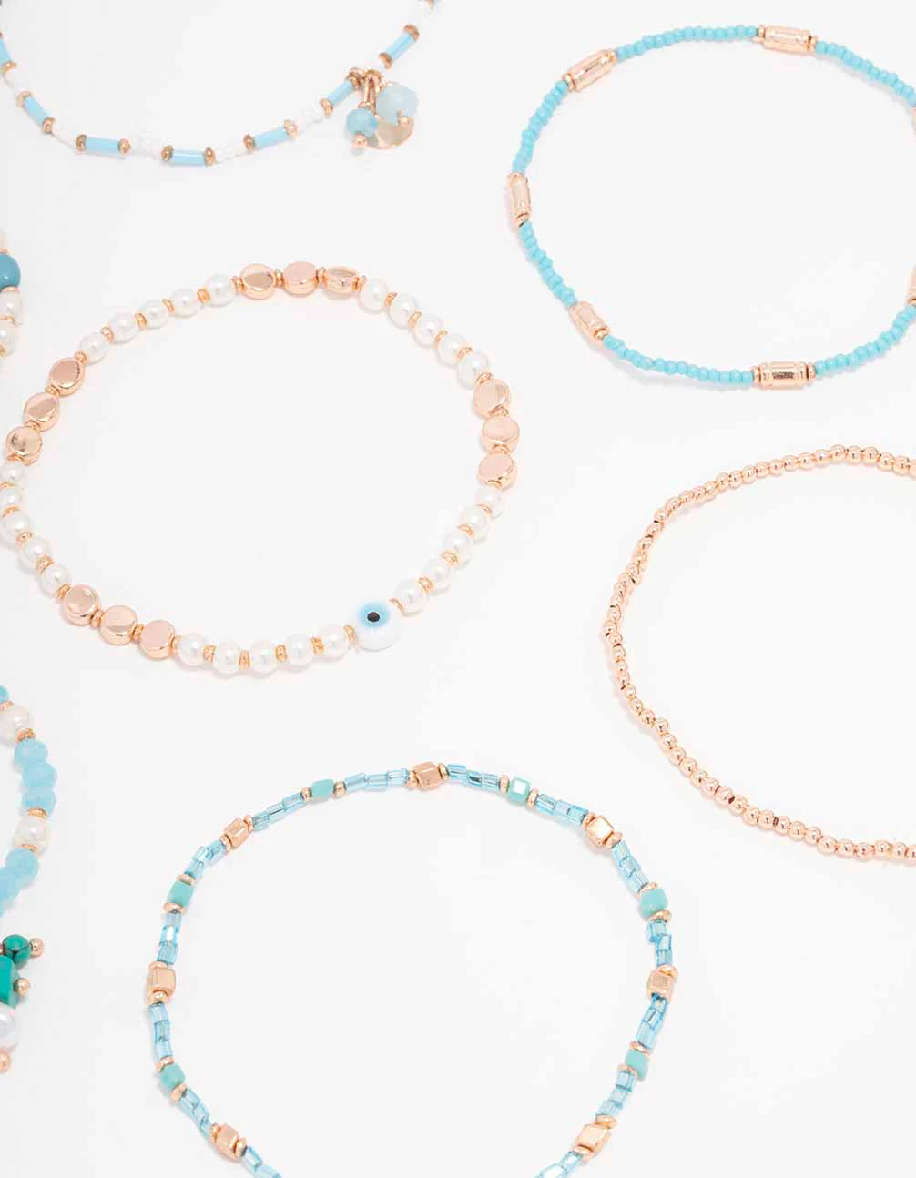 Gold Mixed Facet Pearly Beaded Stretch Bracelet Pack - Image 3