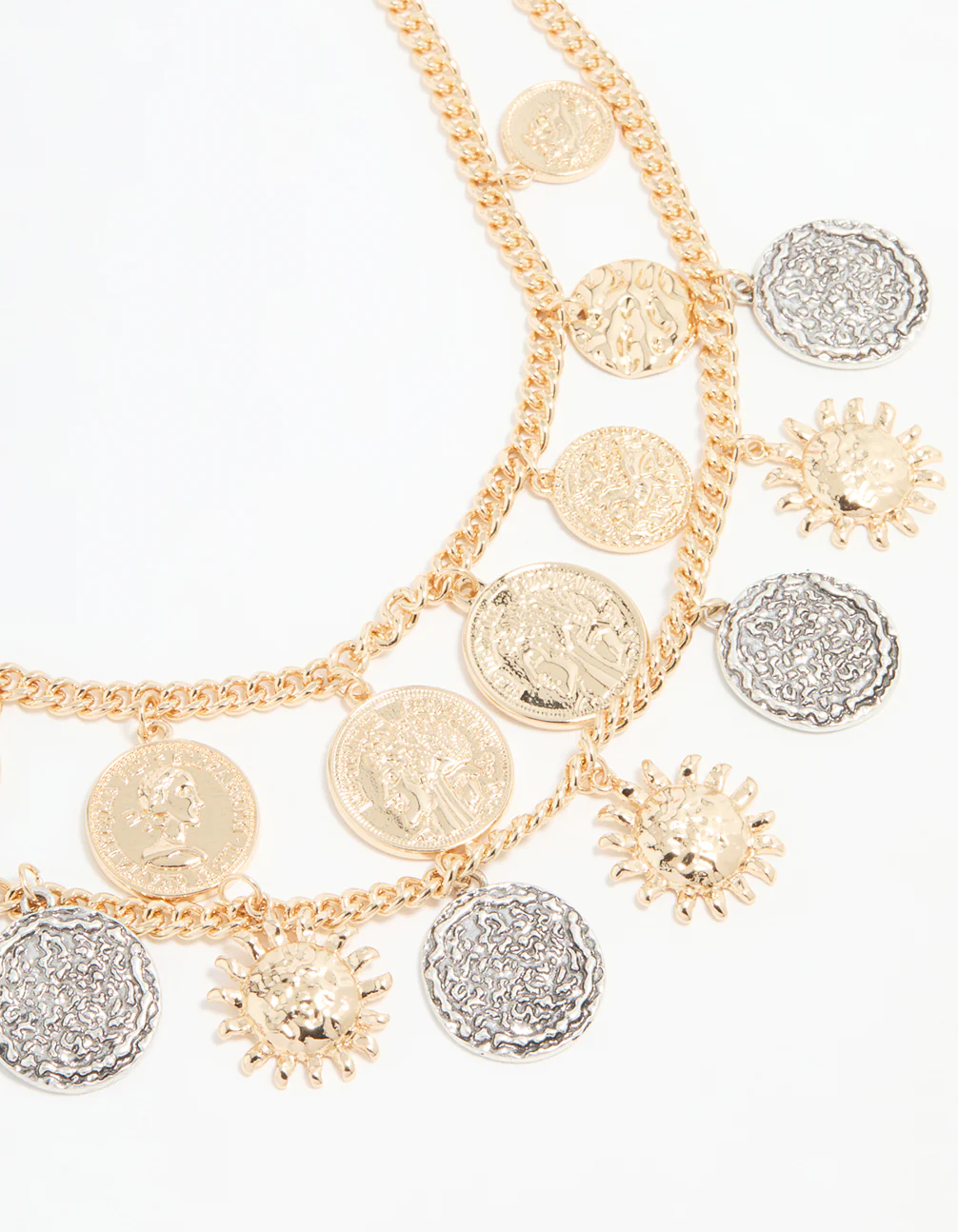 Gold Mixed Metal Coin Layered Necklace