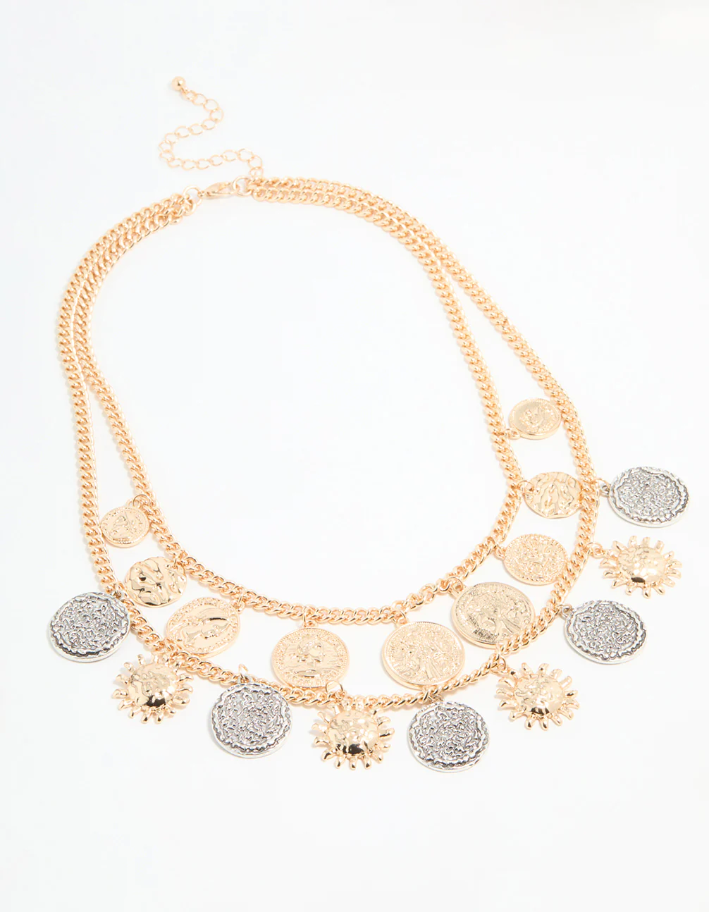 Gold Mixed Metal Coin Layered Necklace - Image 2