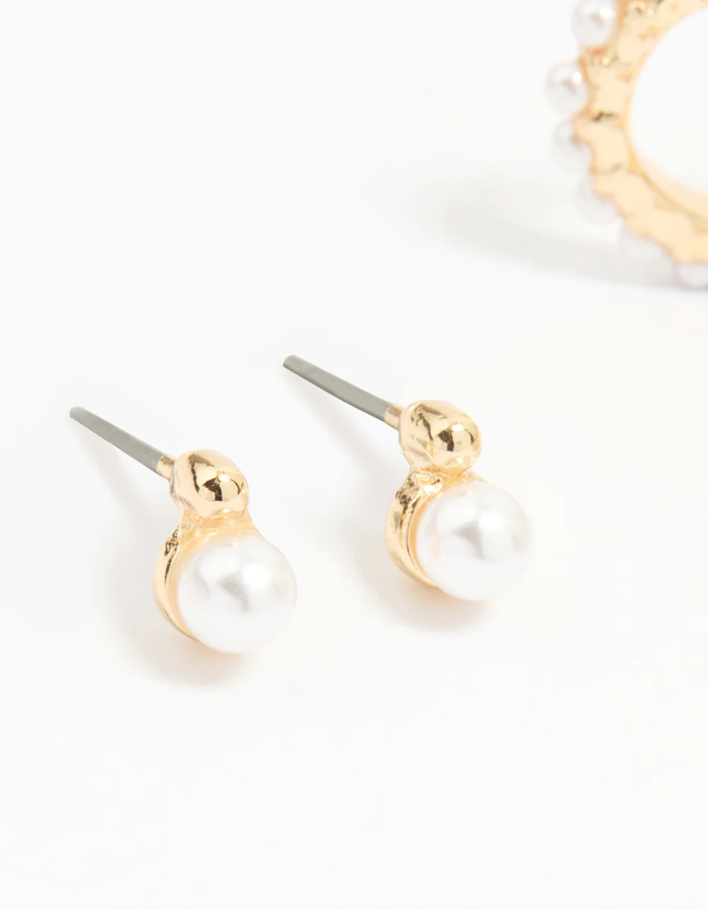 Gold Mixed Pearl Charm Huggie Earrings 3-Pack - Image 4