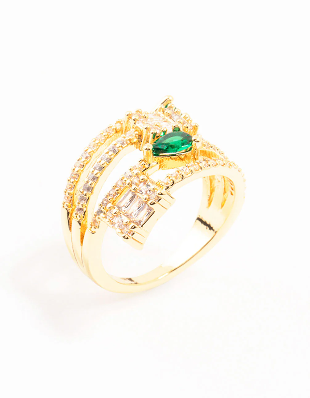 Gold Mixed Shape Green Cubic Zirconia Wrapped Ring - Image 2