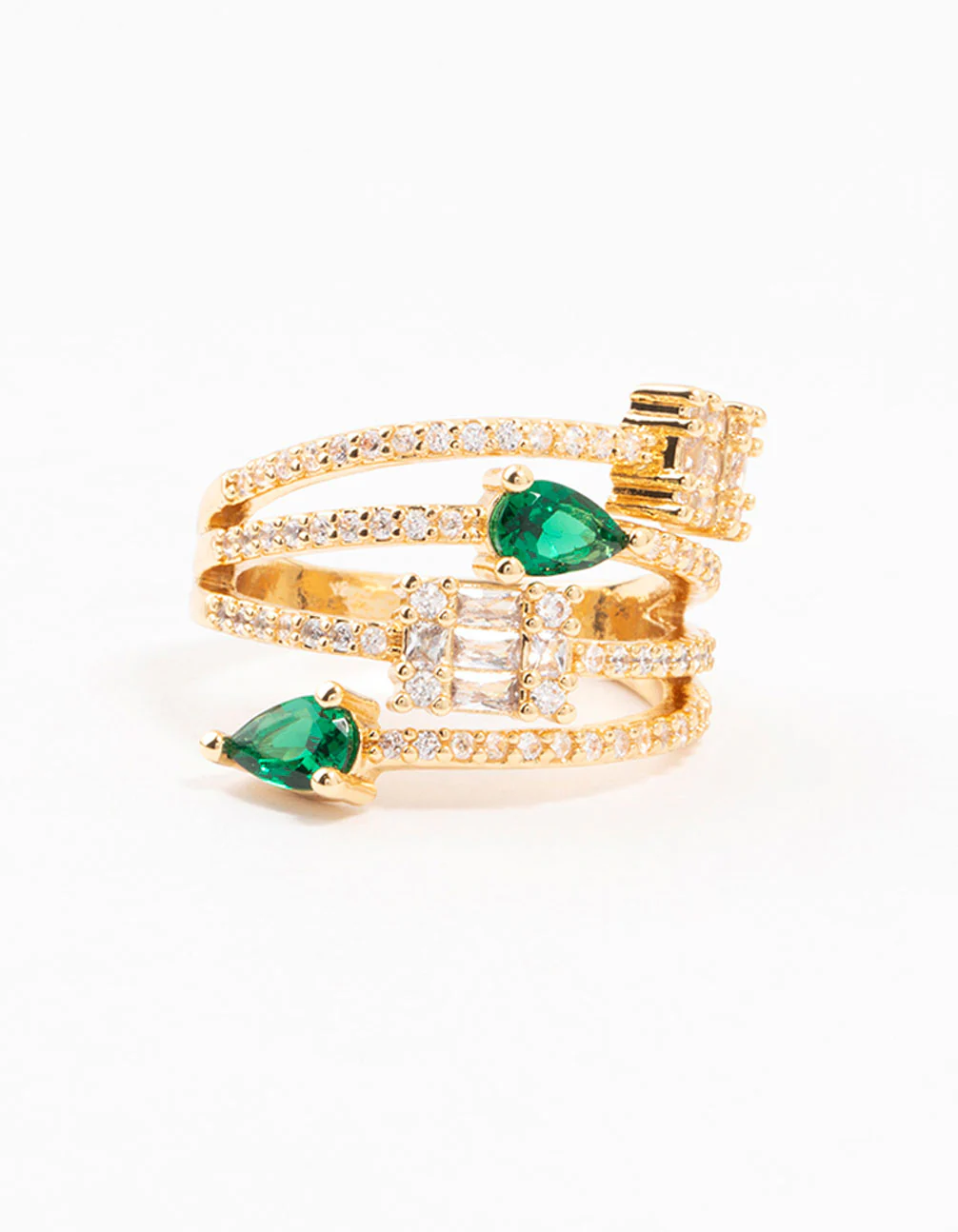 Gold Mixed Shape Green Cubic Zirconia Wrapped Ring - Image 3
