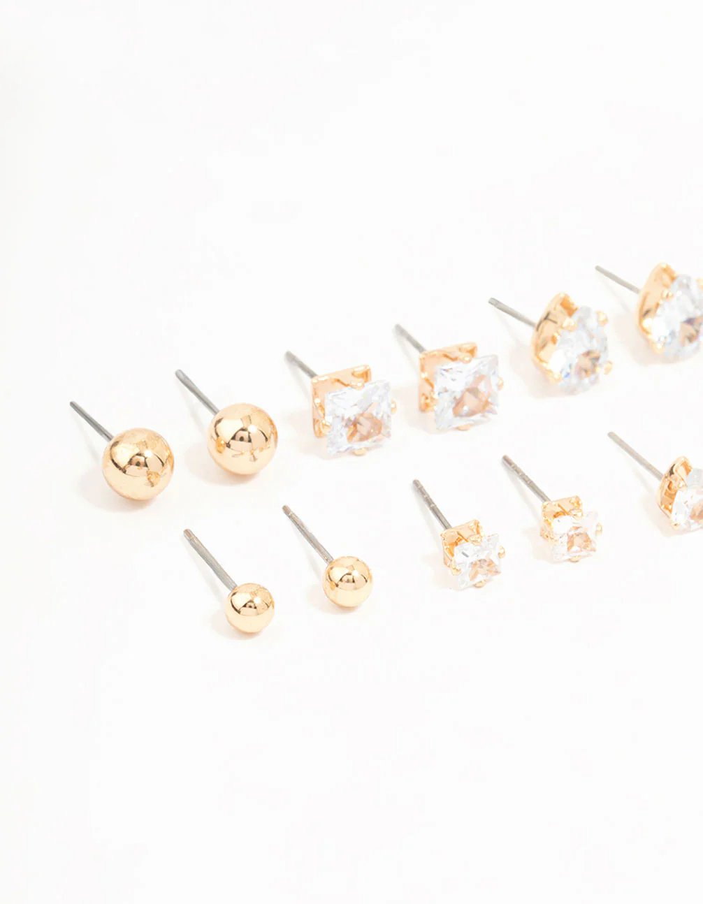 Gold Mixed Shaped Diamante Stud Earrings 8-Pack - Image 2