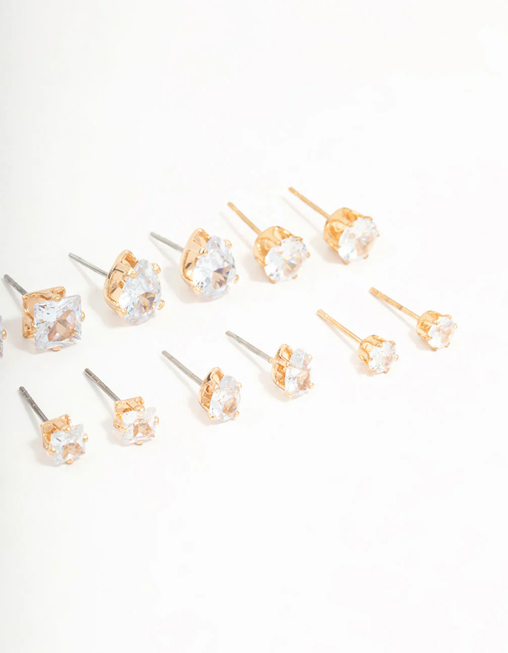 Gold Mixed Shaped Diamante Stud Earrings 8-Pack - Image 3