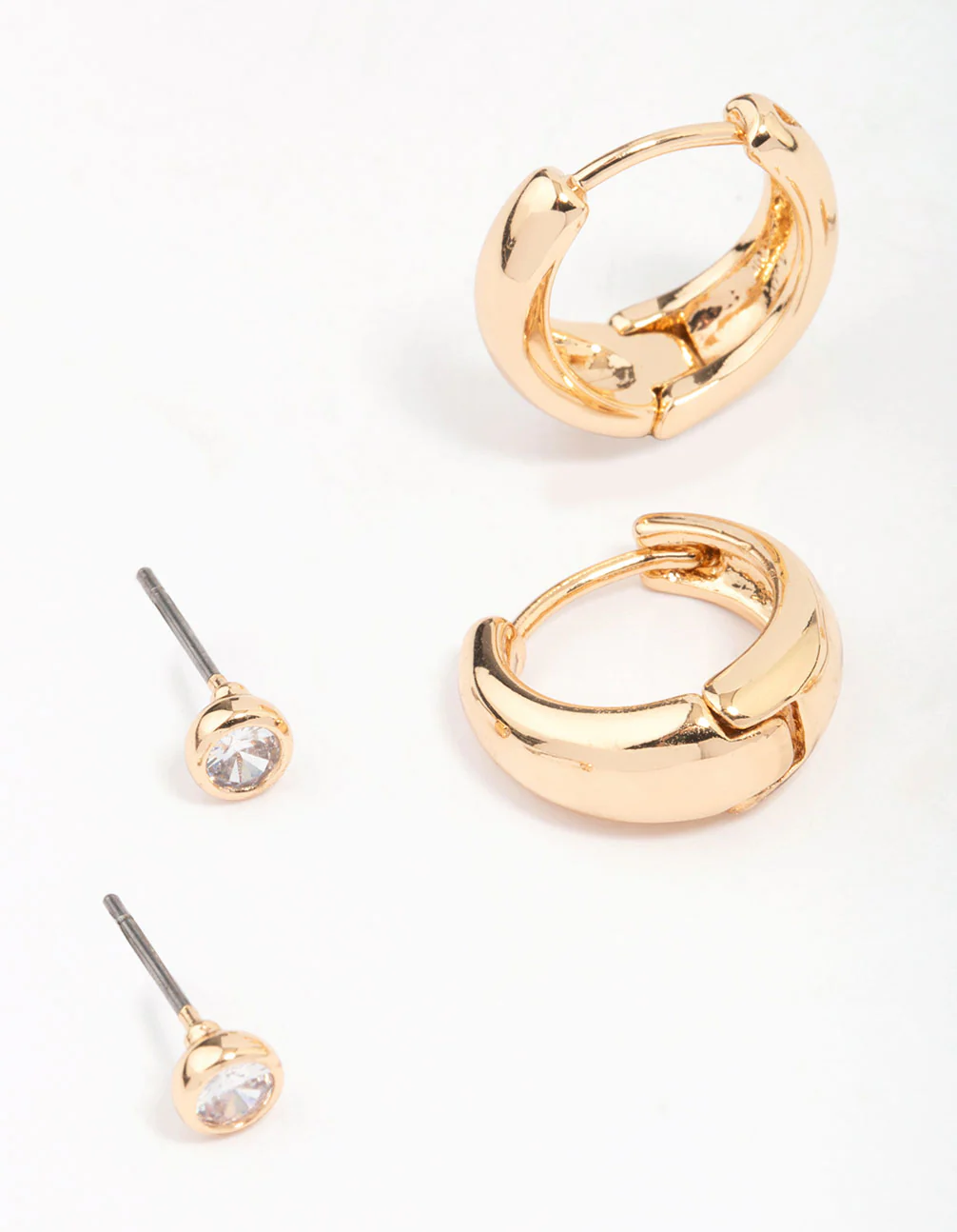 Gold Mixed Simple Stud & Hoop Earring 3-Pack - Image 2
