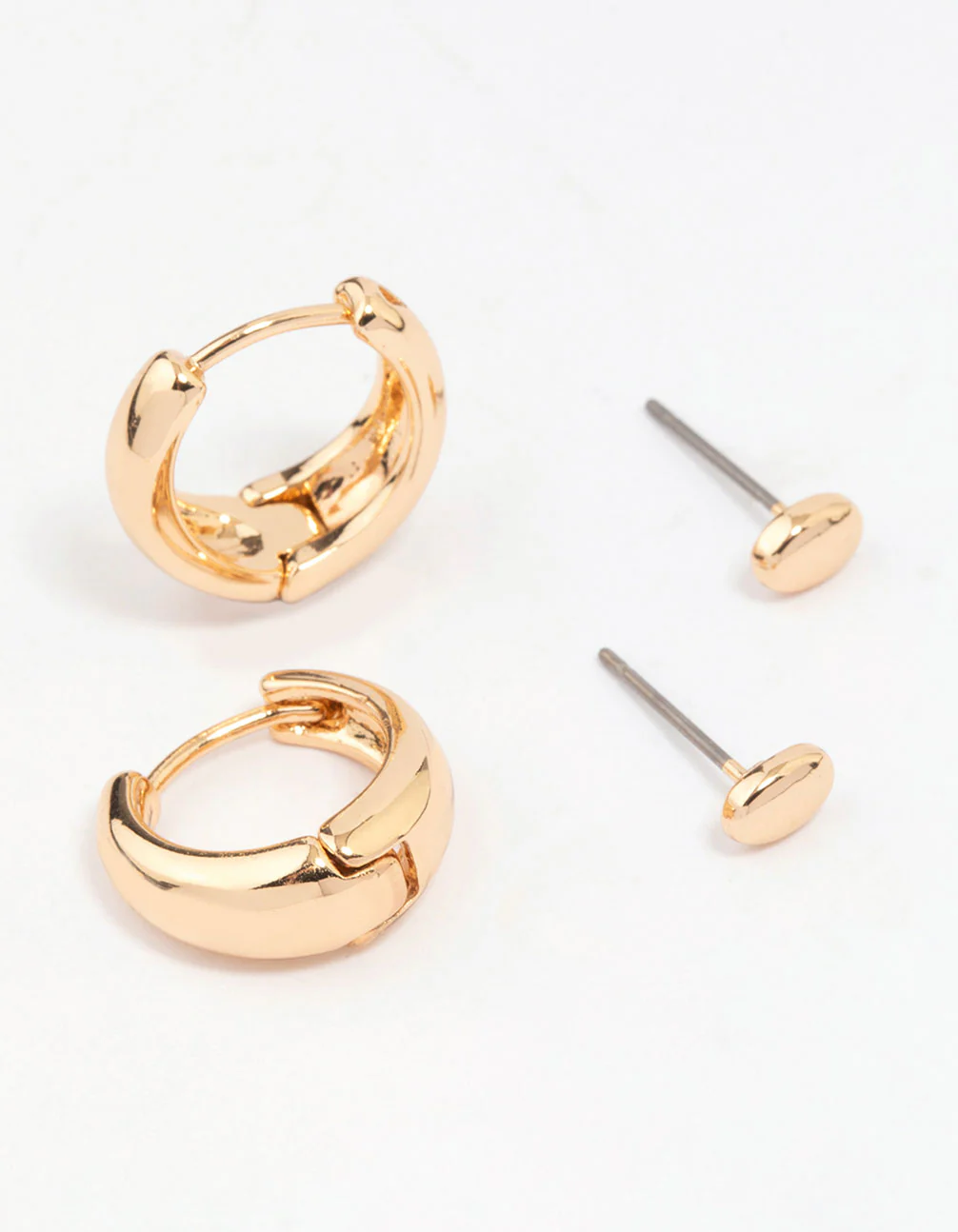 Gold Mixed Simple Stud & Hoop Earring 3-Pack - Image 3