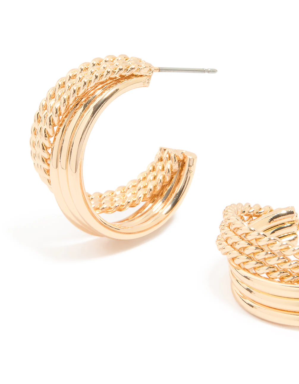 Gold Mixed Textured Hoop Earrings - Image 2