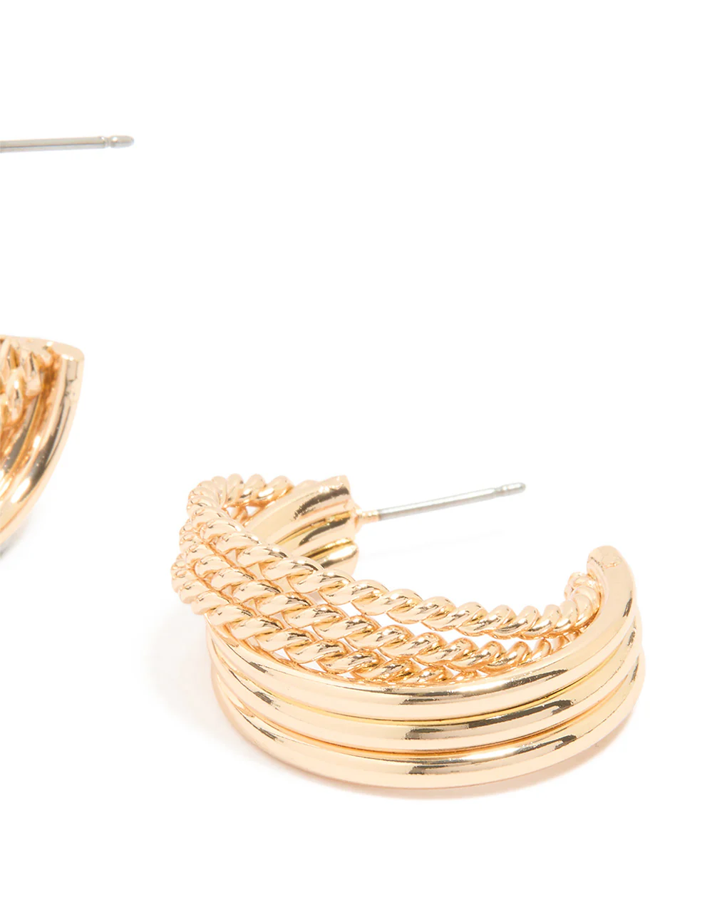 Gold Mixed Textured Hoop Earrings - Image 3
