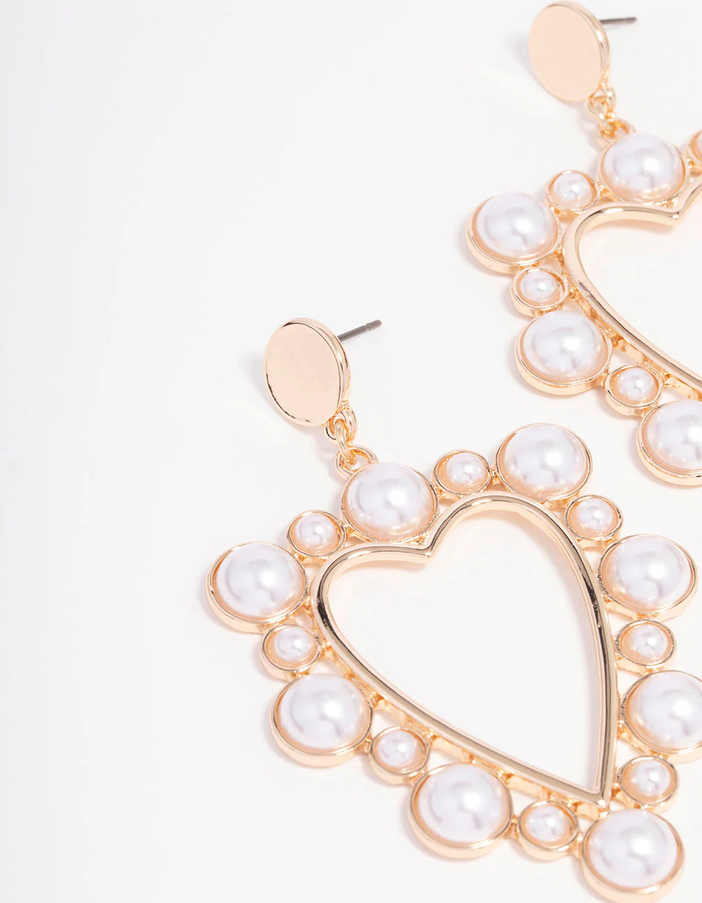 Gold Modern Pearl Heart Pearl Drop Earrings - Image 2