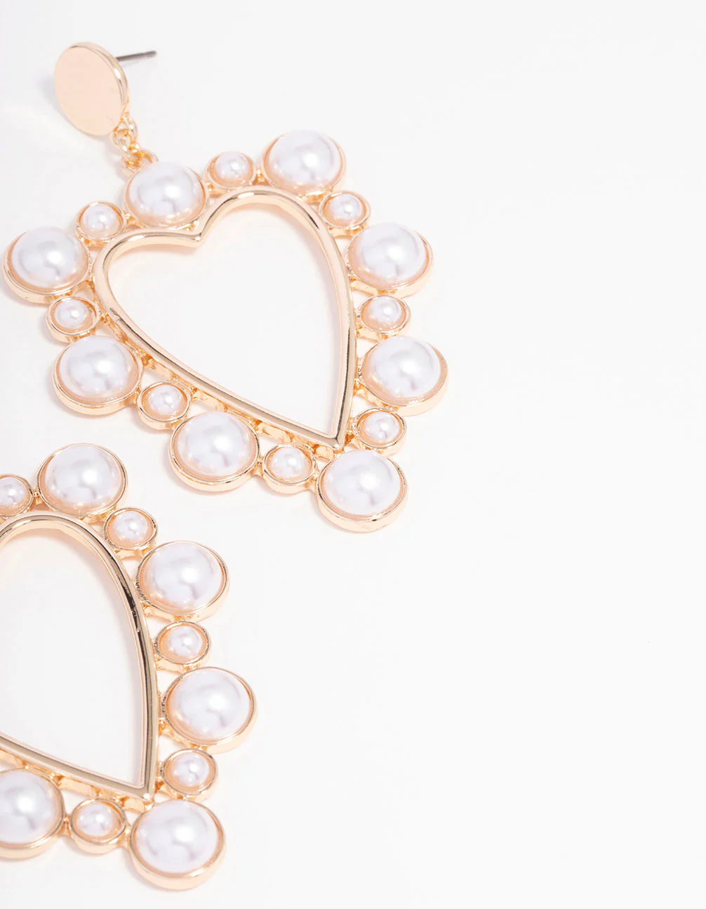 Gold Modern Pearl Heart Pearl Drop Earrings - Image 3