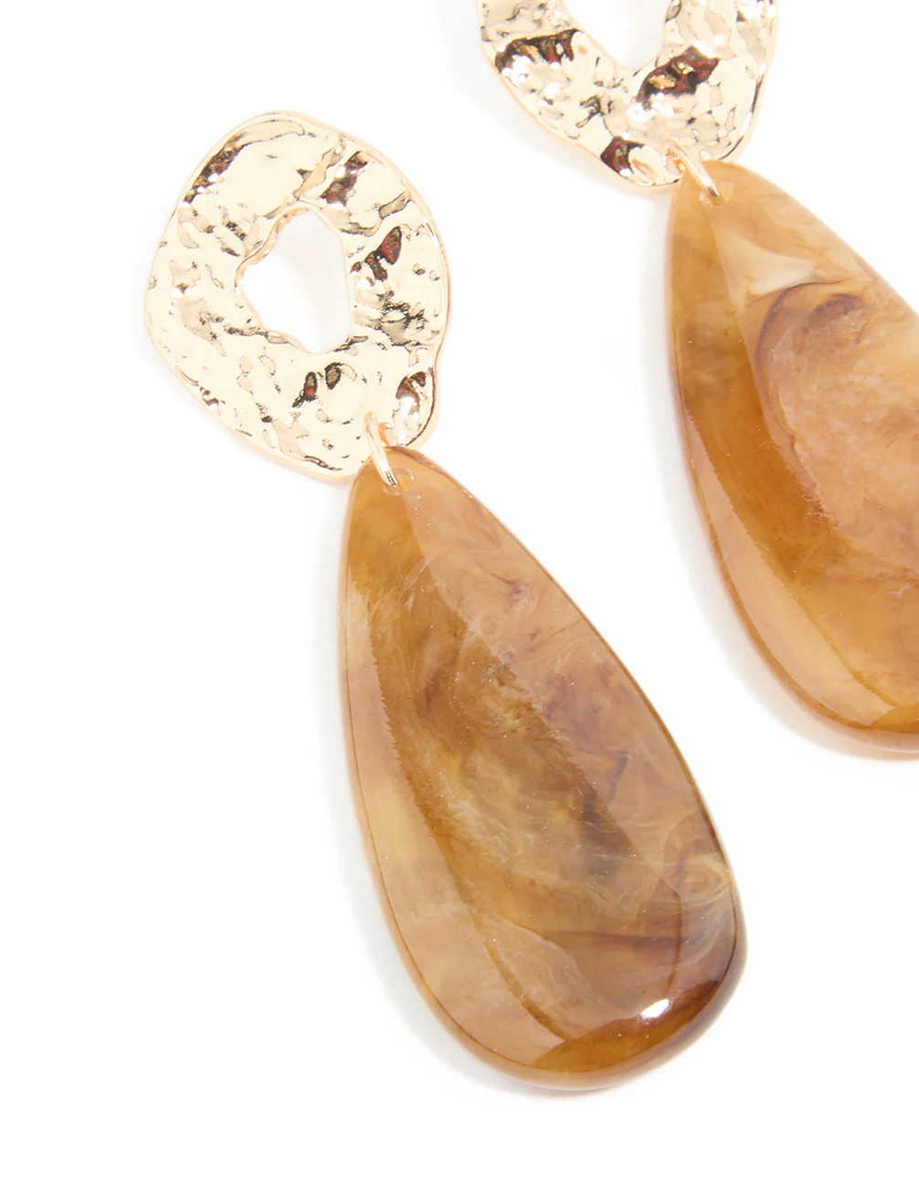 Gold Molten Brown Bead Drop Earrings - Image 2