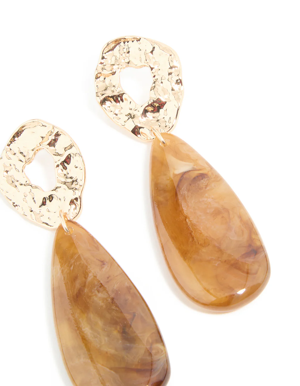 Gold Molten Brown Bead Drop Earrings - Image 3