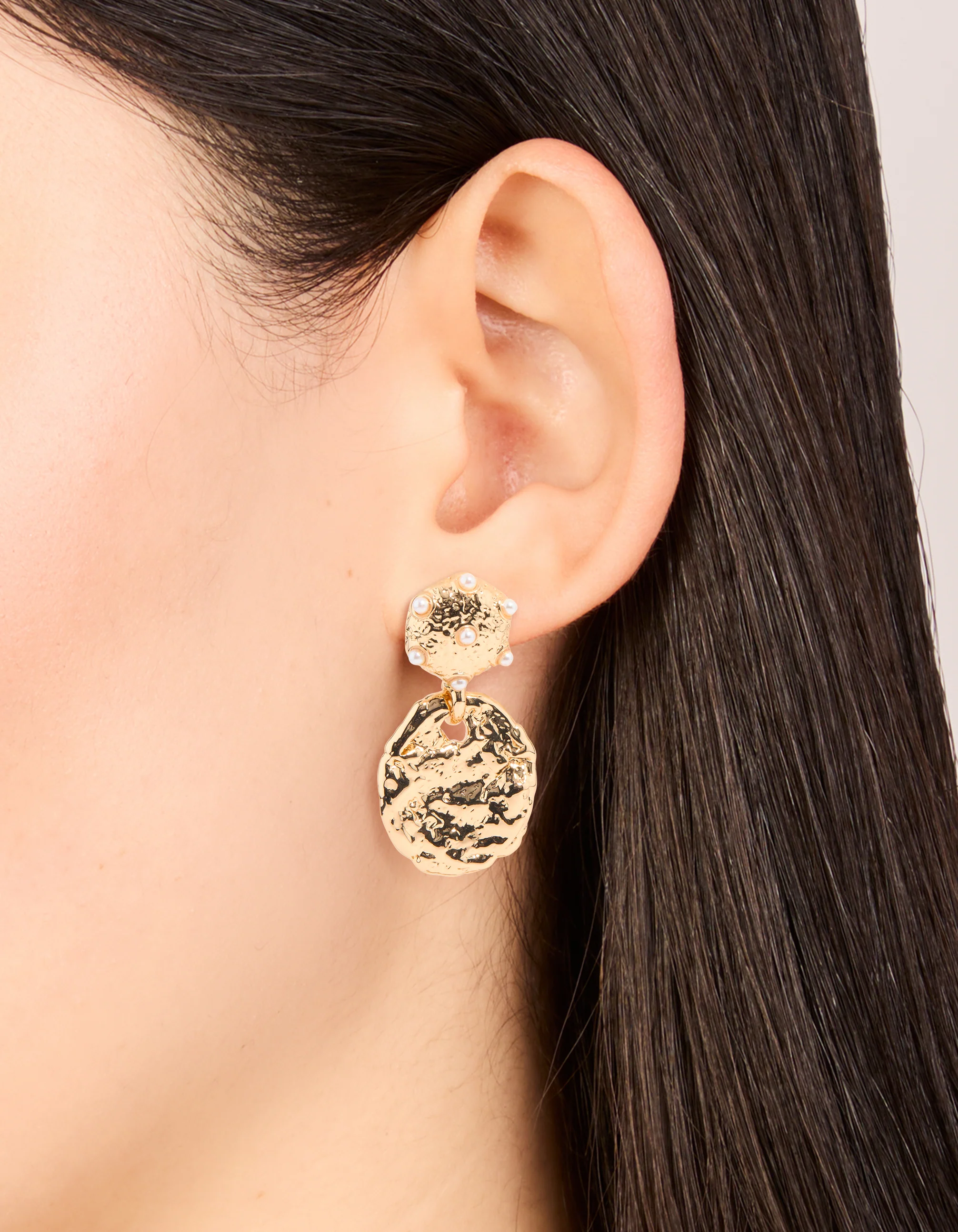 Gold Molten Circle Drop Earrings - Image 2