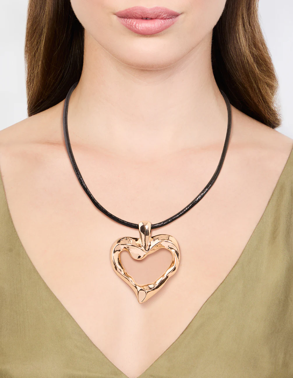 Gold Molten Heart Cord Pendant Necklace - Image 2
