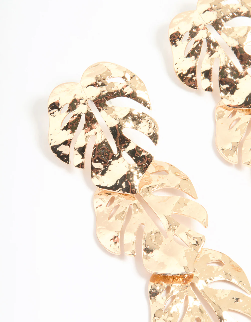 Gold Molten Leaf Drop Earrings - Image 2