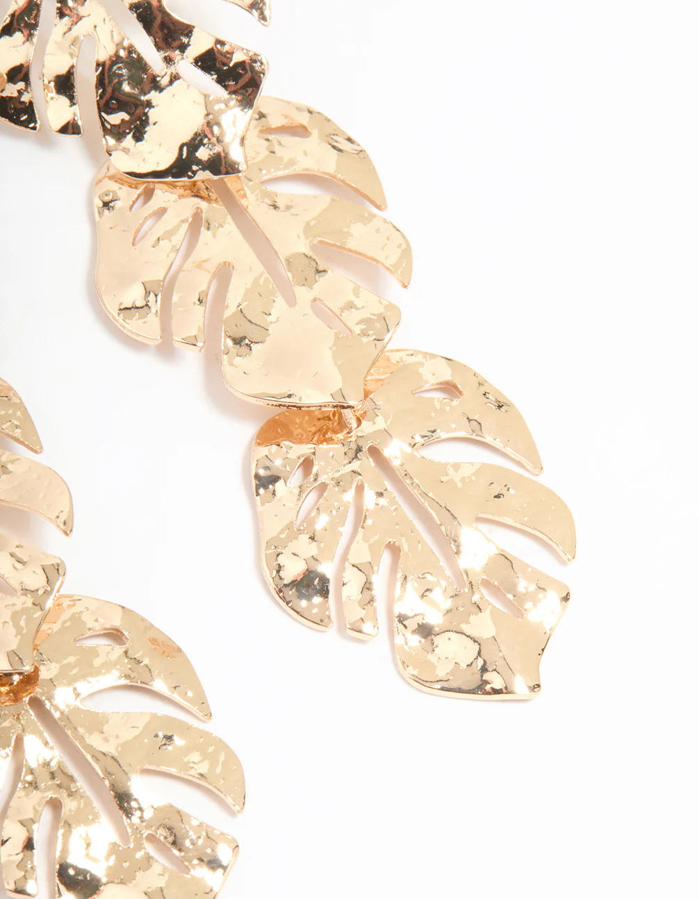 Gold Molten Leaf Drop Earrings - Image 3