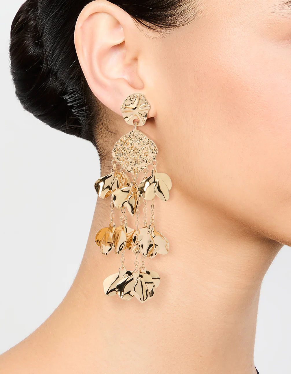 Gold Molten Petal Drop Earrings - Image 2