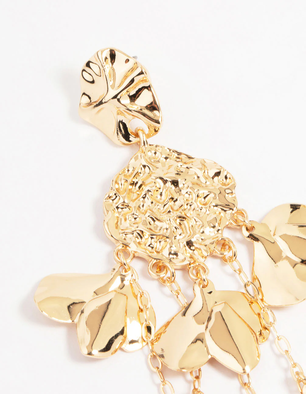Gold Molten Petal Drop Earrings - Image 4