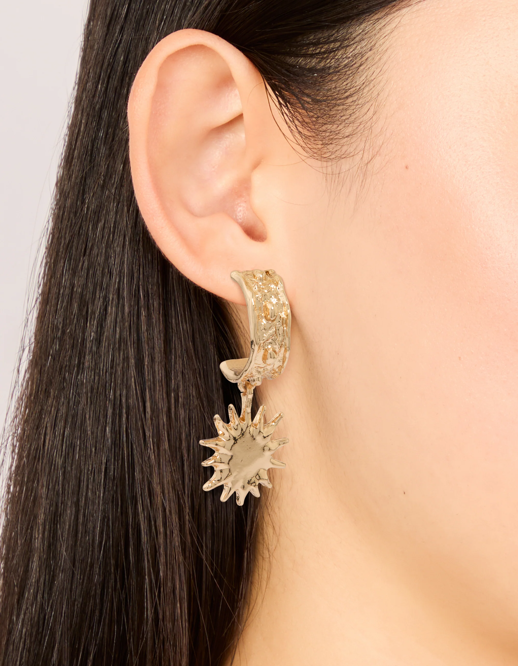 Gold Molten Sun Hoop Earrings - Image 2