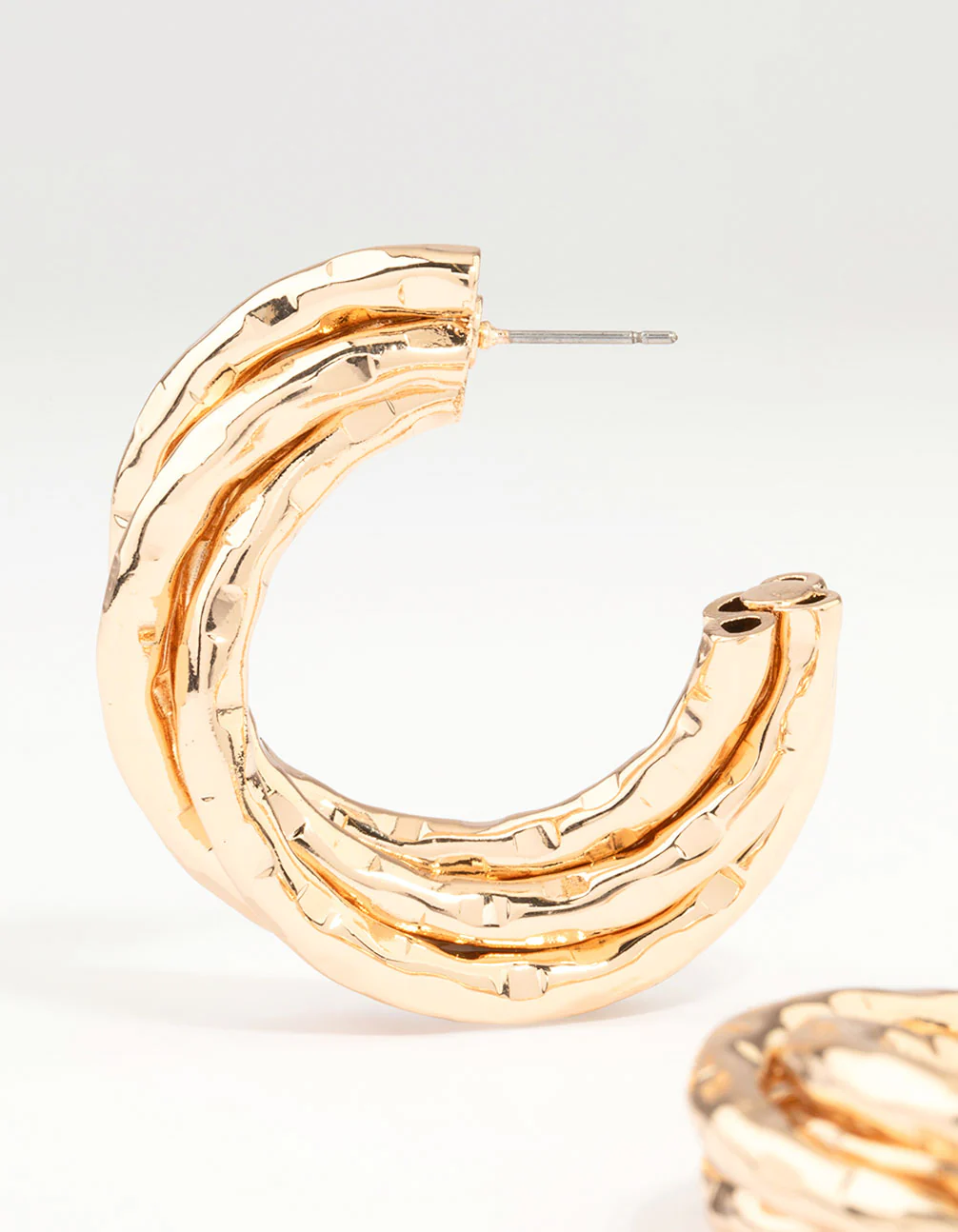 Gold Molten Twisted Hoop Earrings - Image 4