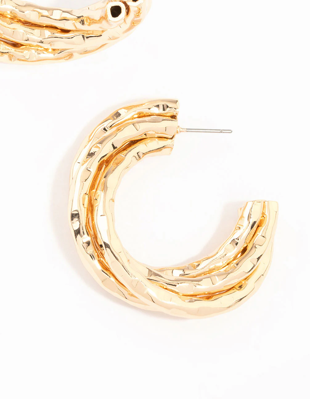 Gold Molten Twisted Hoop Earrings - Image 5