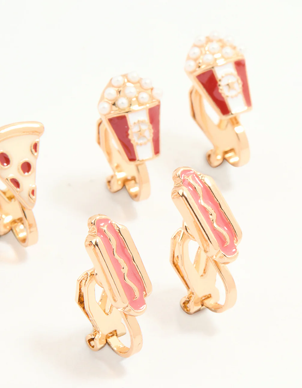 Gold Movie Snacks Clip-On Earrings 5-Pack - Image 3