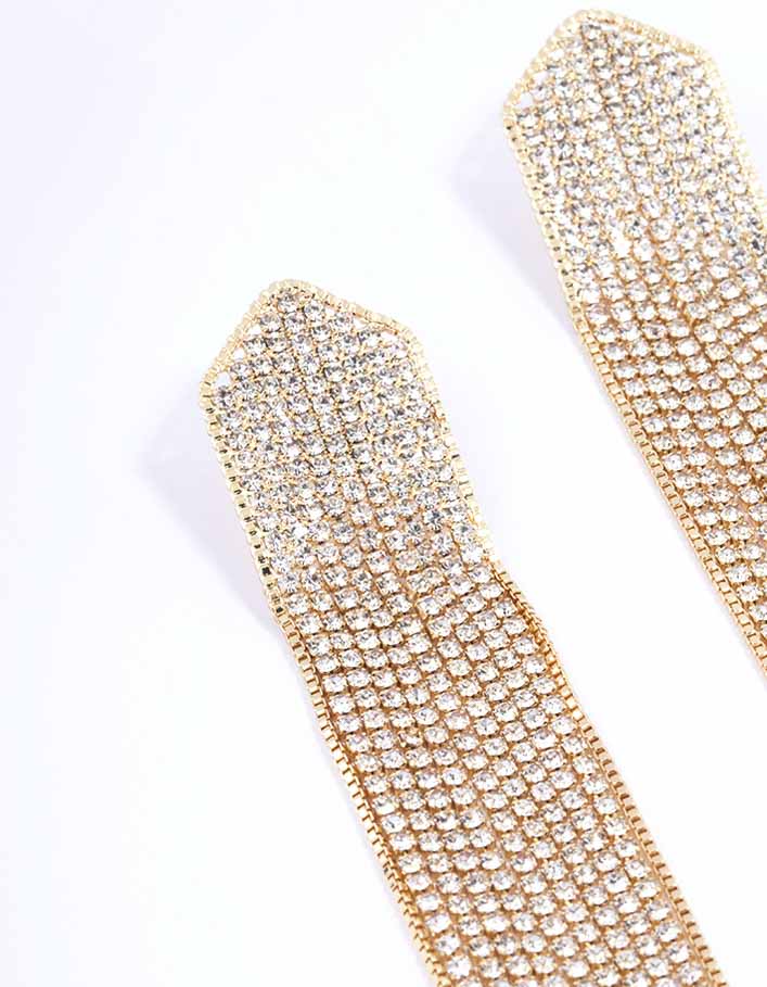 Gold Multi Chain Pointed Drop Earrings - Image 2