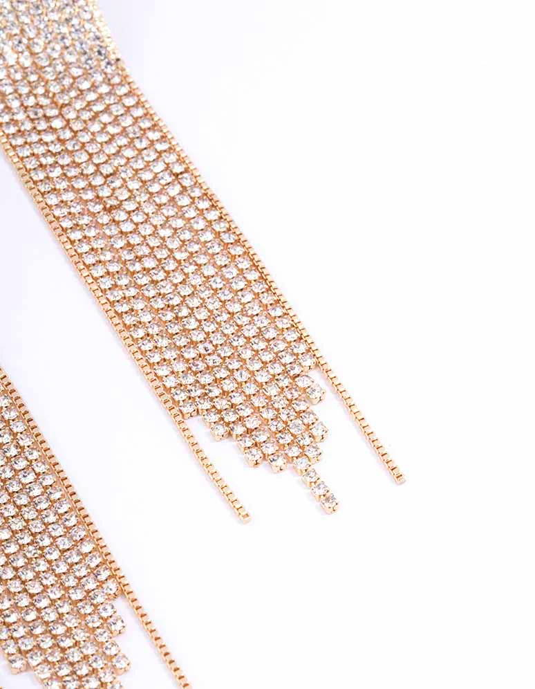 Gold Multi Chain Pointed Drop Earrings - Image 3
