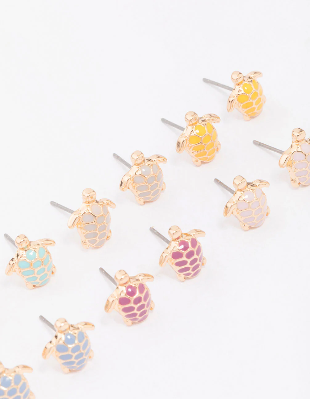 Gold Multi-Coloured Turtle Stud Earring 8-Pack - Image 3
