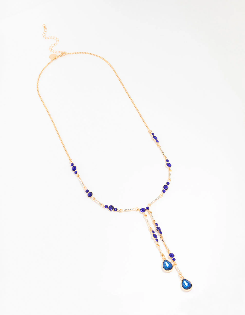 Gold Blue Diamante Y-Necklace - Image 2