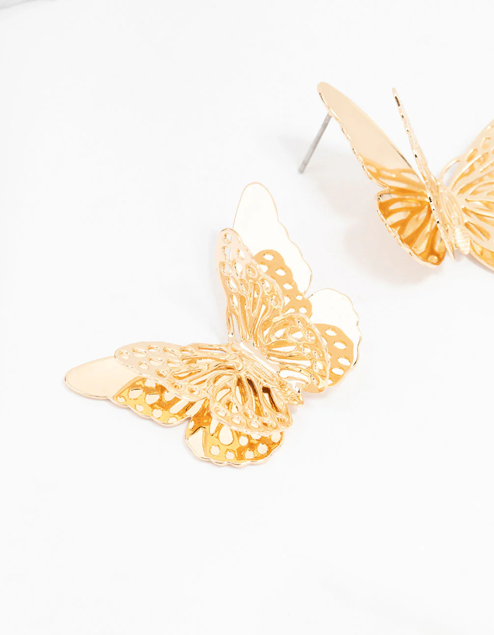 Gold Multi Layered Butterfly Stud Earrings - Image 2